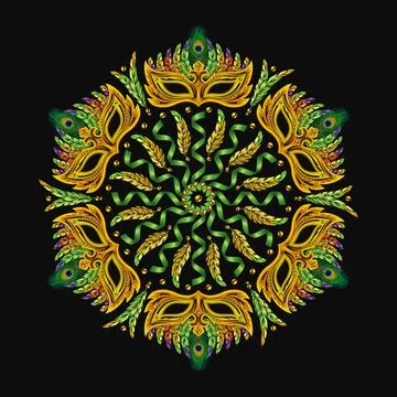 Round yellow and green pattern like mandala for Carnival. Stock Illustration