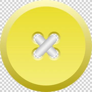 A round yellow button with gray thread crossing it. The background is a sol.. Stock Illustration