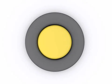 Round yellow button isolated on white background. 3D icon round yellow but... Stock Photos
