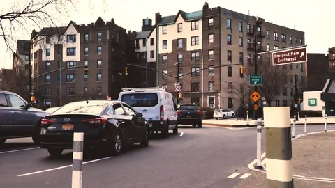 Roundabout with Apartment in Brooklyn Stock Footage 111595538