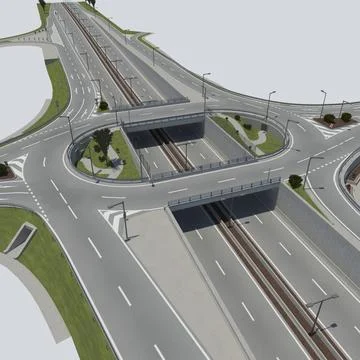 Roundabout bridge with highway 3D Model