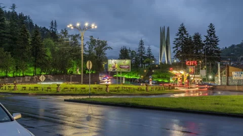 The roundabout in Dilijan at night Stock Footage 191130567
