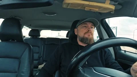 Roundabout Driving – Driver's Face &amp; Steering Close-Up Stock Footage 308428879