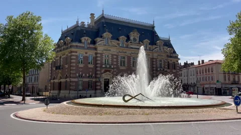 Roundabout with fountain in Albi France Stock Footage