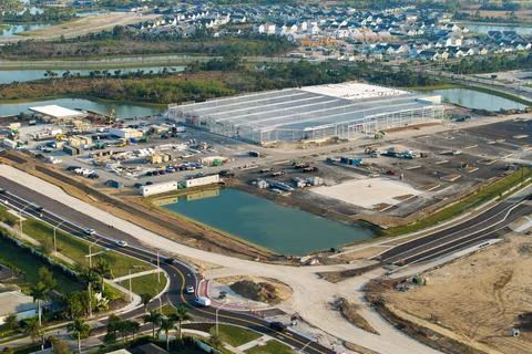 Roundabout intersection construction in North Port, Florida. Development of A Stock Photos
