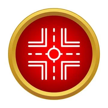 Roundabout intersection navigation icon on red button Stock Illustration