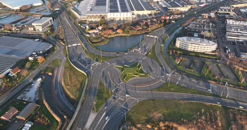 Roundabout junction in circle. Traffic transportation infrastructure. Stock Footage 259698329