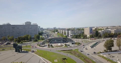 Roundabout in Katowice Jerzy Zi?tek. Monument of Silesian Insurgents Stock Footage 121361611