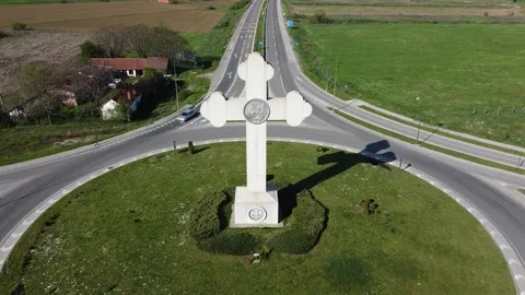 Roundabout with a large Orthodox cross Stock Footage 196932031