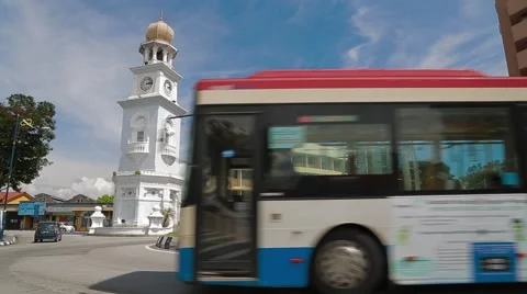 Roundabout in Lebuh Light in front of Queen Victoria Memorial Clock Tower Stock Footage 48134433