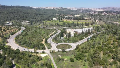 Roundabout near Ein Kerem Jerusalem. Spring 2021 Stock Footage 153984477
