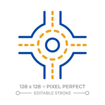 Roundabout pixel perfect two color line icon Illustrazione stock