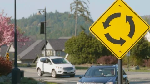 Roundabout Road Sign, Traffic Direction Symbol Street Direction Safety Transport Video stock 120468488