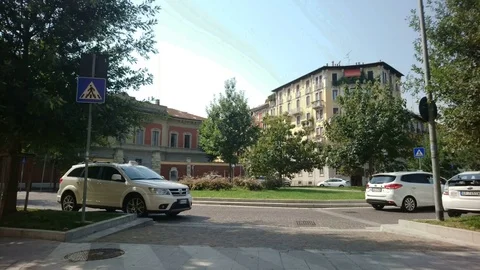 Roundabout in small square in Milan Stock Footage 71005208