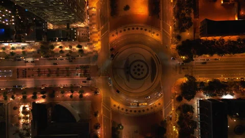 Roundabout, top-down, barceloneta beach, Barcelona, Spain - 01 Stock Footage 273378618