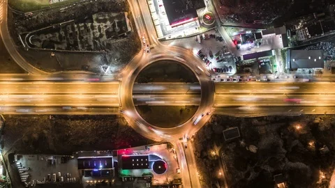 Roundabout Traffic From Above Stock Footage 103145006