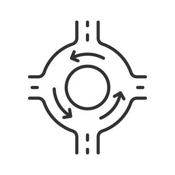 Roundabout traffic circle icon in line design. Roundabout, traffic, road Stock Illustration