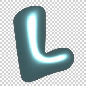 Rounded 3D L is glowing on transparent canvas, showing neon cyan core, halo, Stock Illustration