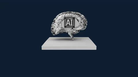 Rounded artificial intelligence brain, The AI cpu chip appears, Eyes view, 4k. Stock Footage 140640185