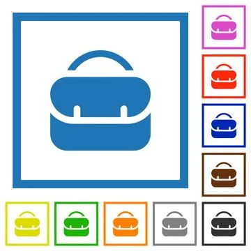 Rounded briefcase flat framed icons Stock Illustration