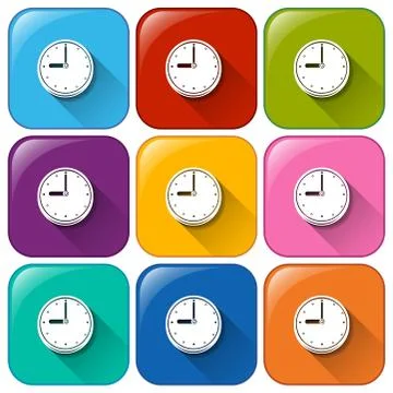 Rounded buttons with wallclocks Stock Illustration