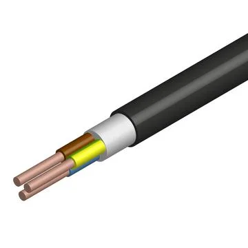 Rounded cable with three insulated copper conductors, vector illustration. Stock-Illustration