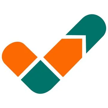 Rounded checkmark icon with orange arrow element Stock Illustration