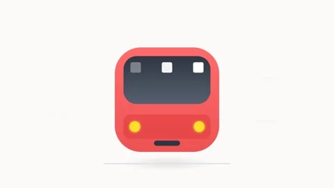 Rounded Commuter Train Front View Icon with Red Gradient and Pulsing Lights Видео 346130621