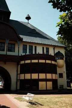 Rounded corner and dome-shaped detail on a historic building in Palic, Serbia Fotos de archivo