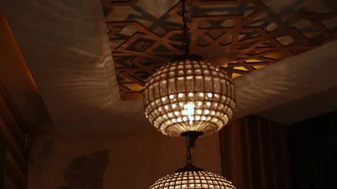 Rounded Crystal Pendant Lights Made of Thread Stock Footage 241322922