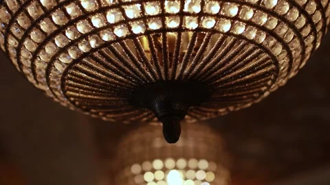 Rounded Crystal Pendant Lights Made of Thread Stock Footage 241322992