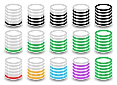 Rounded cylinder progress, steps, phase indicators. vector. Fullness, complet Illustrazione stock