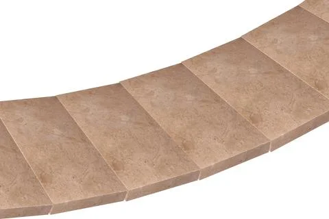 The rounded diagonal path is laid out from marble slabs is isolated on white Stock Photos