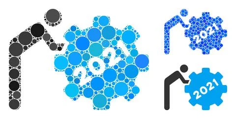 Rounded Dot 2021 Worker Rolling Gear Icon Mosaic Stock Illustration