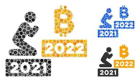 Rounded Dot Man Pray Bitcoin 2022 Icon Collage Stock Illustration