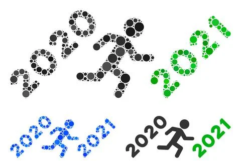 Rounded Dot Man Run to 2021 Icon Mosaic 스톡 일러스트