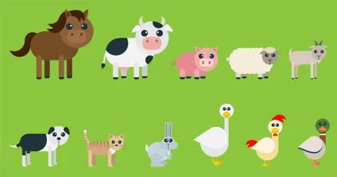 Rounded Farm Animals Set Stock Illustration