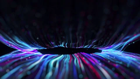 Rounded Fiber Optic light blue and red moving with Light Particles Stock Footage 153434084