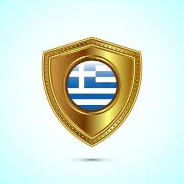 Rounded flag of Greece with glossy gold shield Stock Illustration
