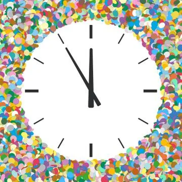 Rounded Free Text Area Formed of Colourful Confetti with Clock Symbol Illustrazione stock
