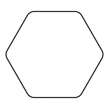 Rounded Hexagon shape symbol, black and white vector silhouette illustration Stock Illustration