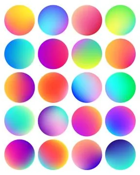 Rounded holographic gradient sphere button. Multicolor fluid circle gradients Stock-Illustration