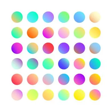 Rounded holographic gradient sphere button. Multicolor green purple yellow Stock Illustration