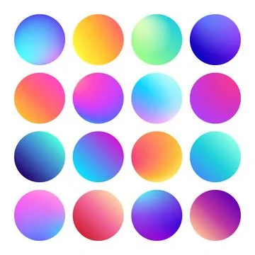 Rounded holographic gradient sphere button. Multicolor fluid circle gradien.. Stock Illustration