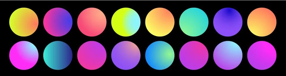 Rounded holographic gradient sphere. Multicolor green purple yellow orange pink Stock Illustration