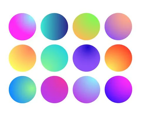Rounded holographic gradient sphere. Multicolor green purple yellow orange pink Stock Illustration