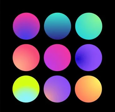 Rounded holographic gradient sphere. Multicolor green purple yellow orange pink Stock Illustration