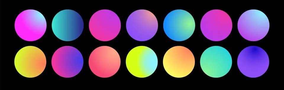 Rounded holographic gradient sphere. Multicolor green purple yellow orange pink Stock Illustration