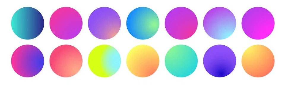 Rounded holographic gradient sphere. Multicolor green purple yellow orange pink Stock Illustration