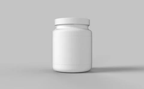 Rounded label white plastic jar with cup for sport protein vitamins and table 스톡 일러스트